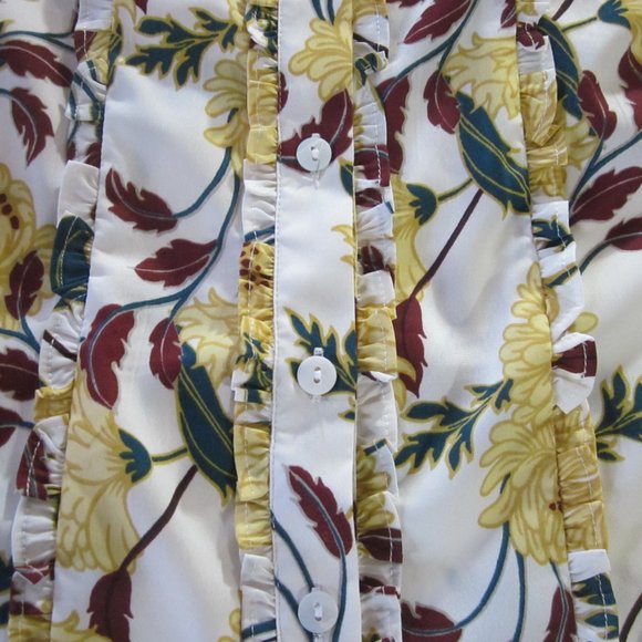 Modcloth Top S Yellow Floral Print Ruffle Retro - Picture 7 of 11